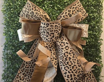 Decor bow,mailbox bow, tree topper, wreath attachment,cheetah ,animal