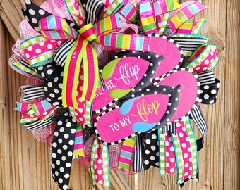 summer flip-flop wreath,bright summer door wreath,flip-flops,summer everyday wreath,bold sunny wreath,flip to my flop,hot pink