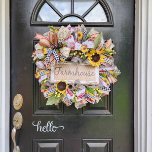 Farmhouse wreath with sunflowersl,sunflower farmhouse style door decor,farm decor,rustic wreath,everyday wreath,farmhouse sign image 3