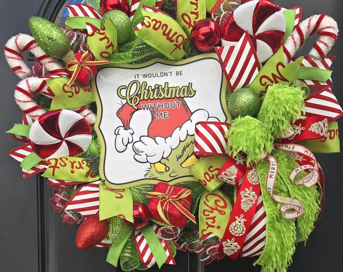 Large Green Monster Inspired Wreath,green Monster Wreath, Christmas ...