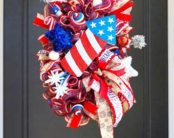 Patriotic fireworks door swag,double doors, fourth of July wreath,4th of July decor,patriot wreath,large door swag, wreath,summer wreath,