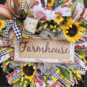 Farmhouse wreath with sunflowersl,sunflower farmhouse style door decor,farm decor,rustic wreath,everyday wreath,farmhouse sign image 10