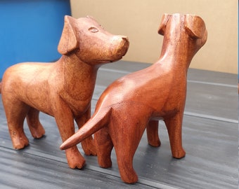 Hand-crafted Pair of Lovely Wooden Dogs