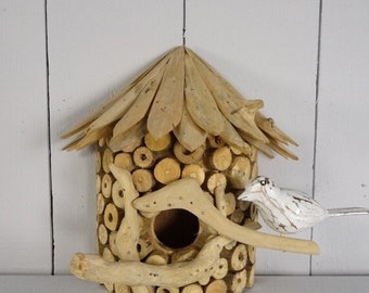 Driftwood Half Birdhouse with Two Birds 21x19cm