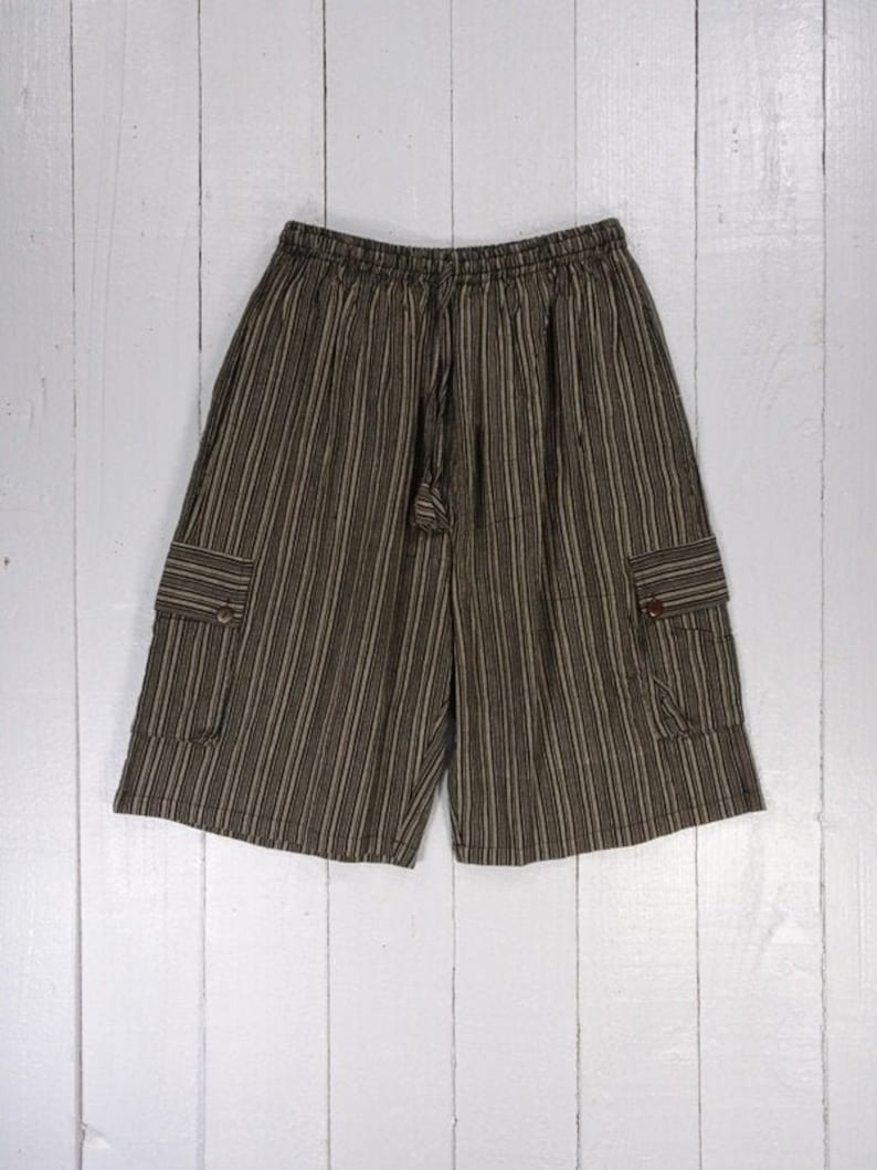 Hand-crafted Striped Cargo Pocket Shorts 100/% Cotton