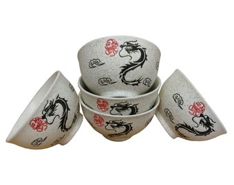 Ensemble de 5 bols Dragon, porcelaine, fabriqués à la main