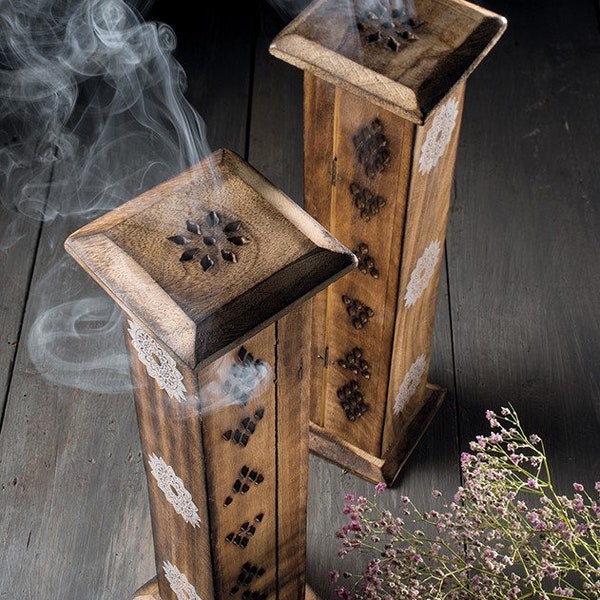 Pair of Mango Wood Incense Towers with Sticks