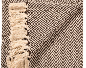 Throw. Chevron Soft Recycled Cotton Handloom, Chocolate