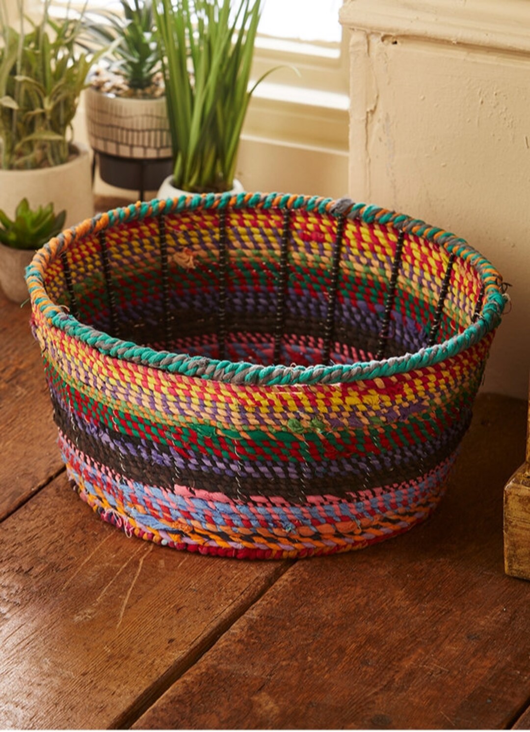 Covered Round Metal Basket. Recycled Fabric Etsy