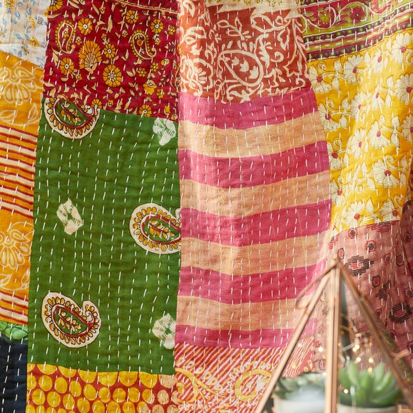 Multi Patchwork Vintage Kantha Throw, 125 x 175cm