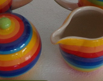 Regenbogen Zuckerdose & Milchkännchen, 2tlg., Keramik