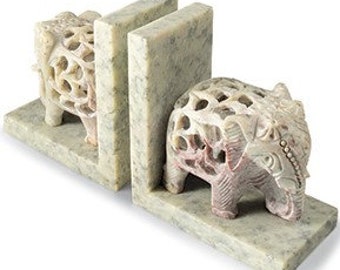 Pair of Soapstone Elephant Bookends. Hand Carved