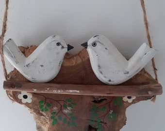 2 Doves on Plaque Handcrafted Wall Hanger