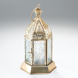 2 x Moroccan Style Mini Lanterns, Antique Brass