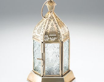 2 x Moroccan Style Mini Lanterns, Antique Brass