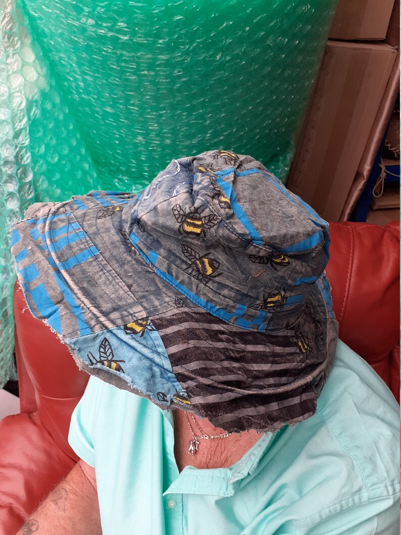 Handcrafted Wide Brim. Bee Print Hat 