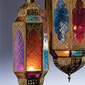 Hanging Multi Glass Lantern, Gold Finish, Medium