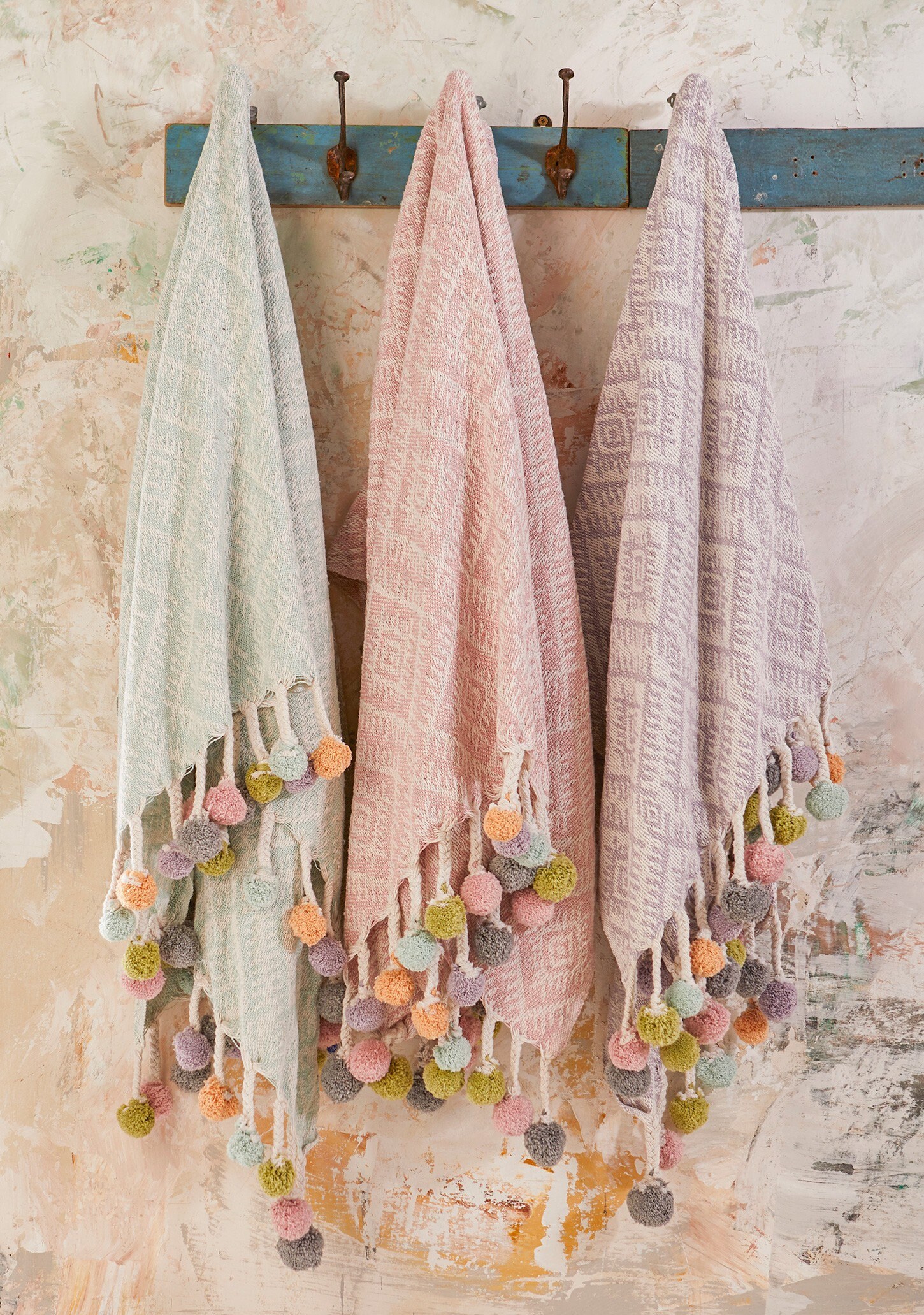 Recycled Cotton Throw with Pom Poms Etsy Canada