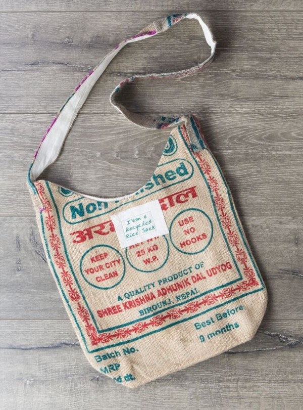 Recycled Rice Sack Bag Handcrafted Assorted Designs 100% | Etsy