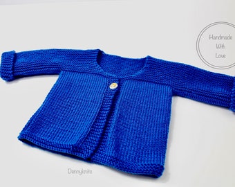 Hand Knitted Baby Cardigan, Blue Baby Cardigan, Baby clothes, Soft knit baby cardigan, One Button Baby cardigan