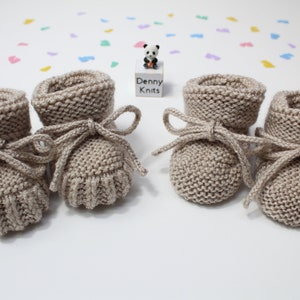 Hand Knitted Baby Booties: Beige, 0-3 Months, 3-6 Months