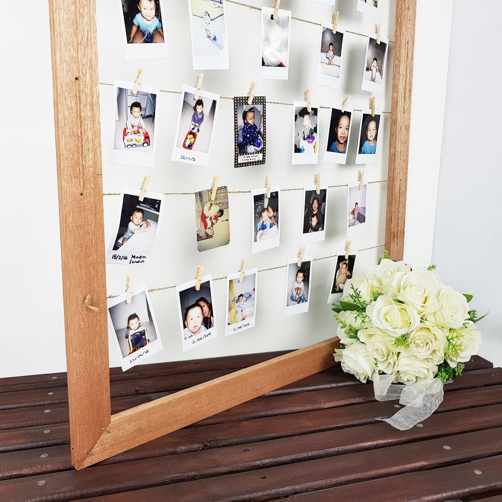 Wooden Instax Mini Polaroid Frame and Photo Storage Box - Rustic Wedding  Guest Book Alternative for Reception and Registry; Decorative Wood Album  with 2x3 Pictu…