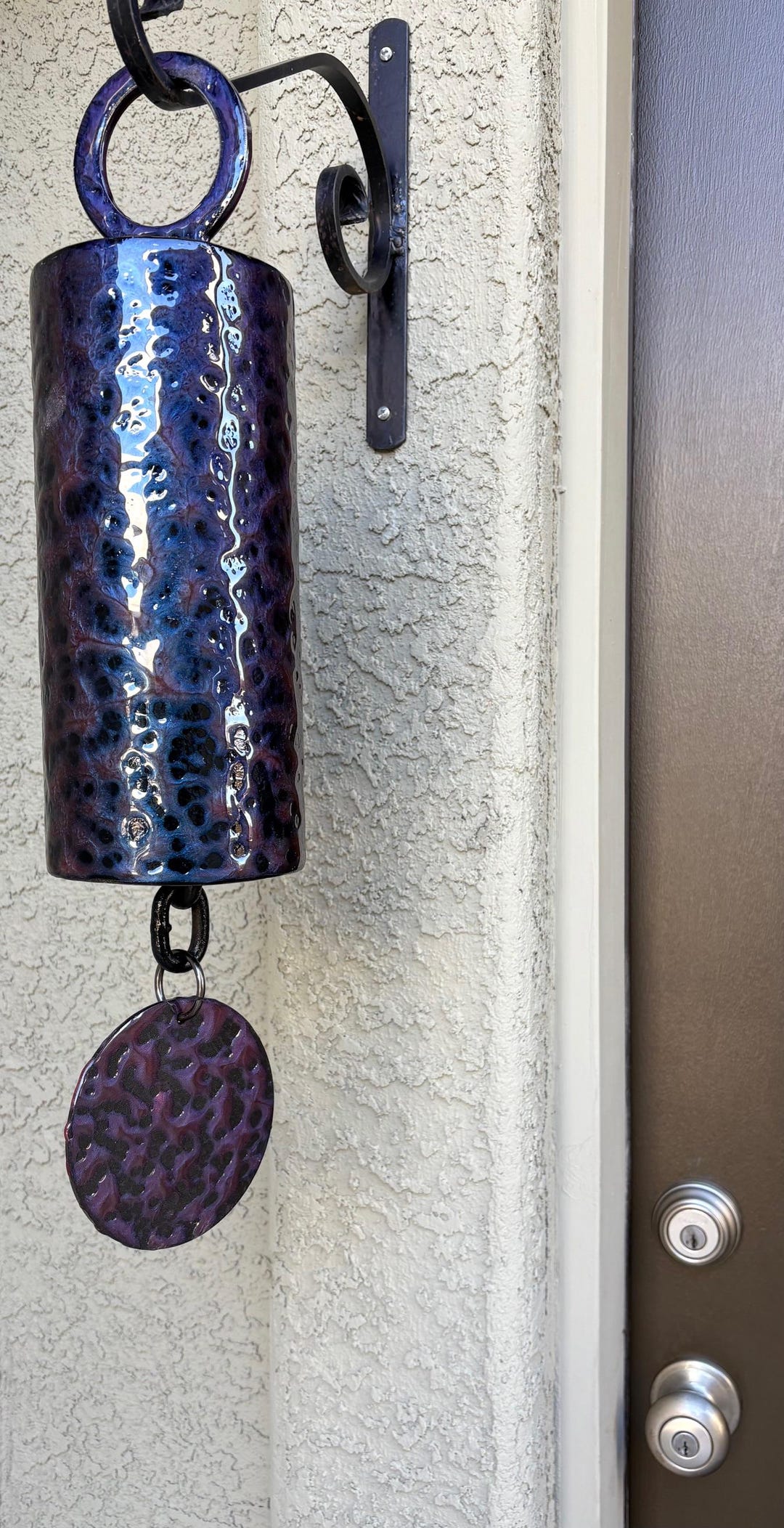 Steel Cylinder Tank Bell Copper Hammered Blue Pink Purple Rustic Gong ...