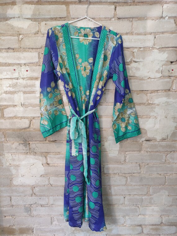 Blue Floral Kimono, Kimono Robe, Floral Dressing R