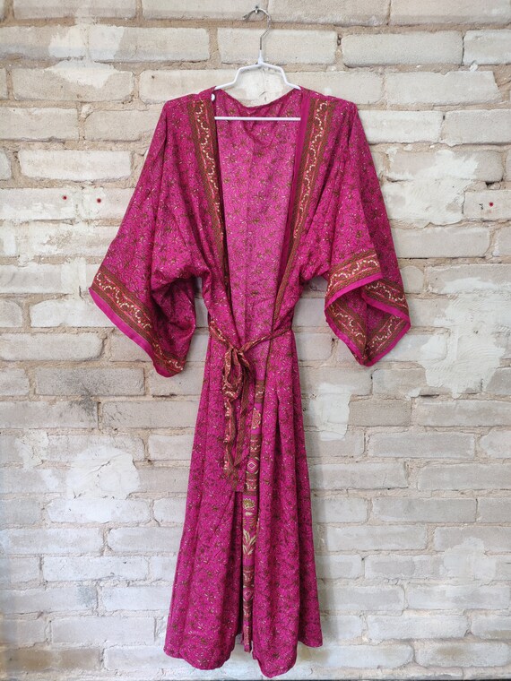 Pink Floral Kimono, Pink Kimono Robe, Dressing Rob