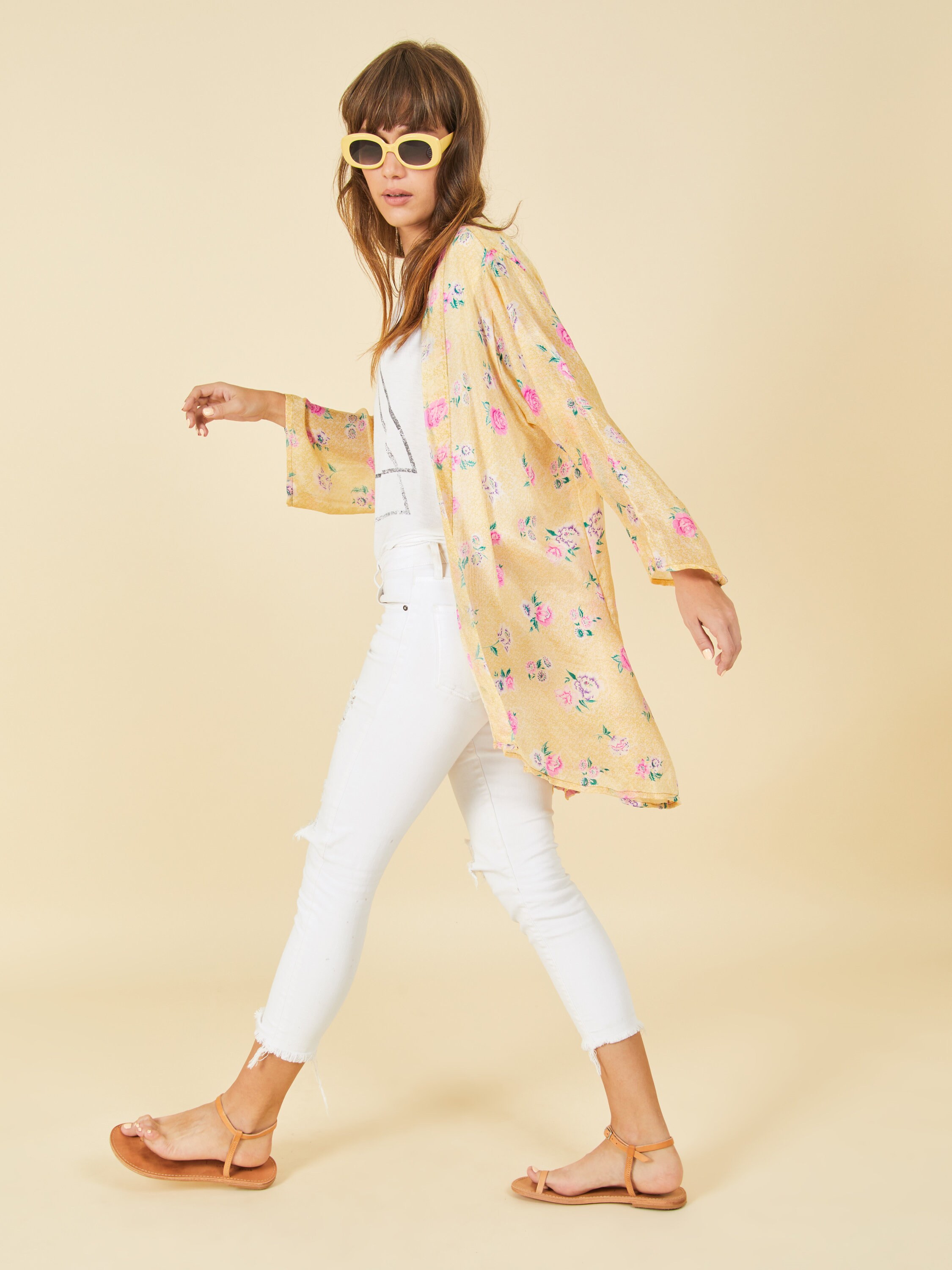 Yellow Floral Kimono Silk Kimono Robe Women's Kimono Etsy