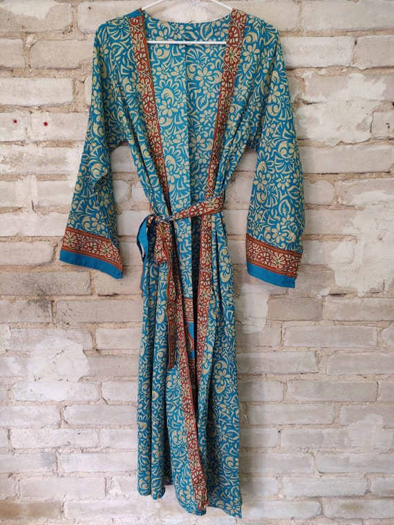 Blue Floral Kimono, Kimono Robe, Dressing Robe, Ho
