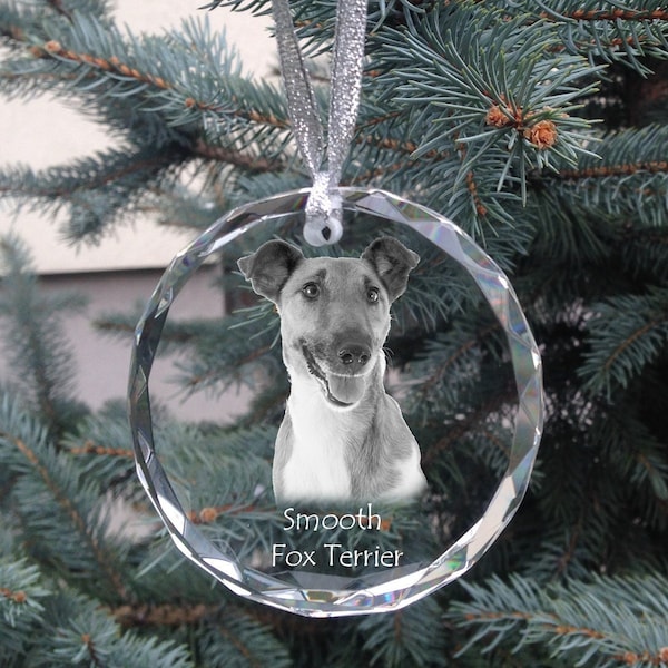 Smooth Fox Terrier Crystal Ornament, Custom Christmas Ball with photo, Hanging Decoration with Dog, Christmas Decor