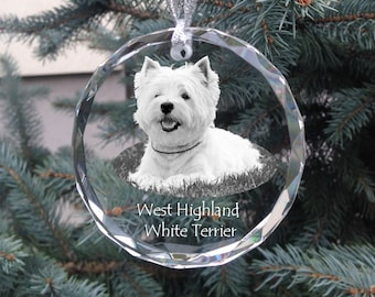 West Highland White Terrier Crystal Ornament, Custom Christmas Ball with photo, Hanging Decoration with Dog, Christmas Decor