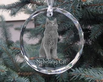 Nebelung Cat Crystal Ornament, Custom Christmas Ball with photo, Hanging Decoration with Cat, Christmas Decor, Christmas Tree Medallion