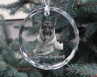German Shepherd Crystal Ornament, Custom Christmas Ball with photo, Hanging Decoration with Dog, Christmas Decor, Christmas Tree Medallion