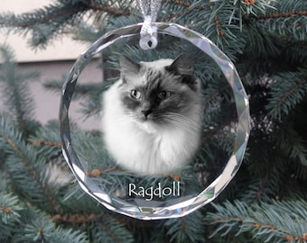 Ragdoll Crystal Ornament, Custom Christmas Ball with photo, Hanging Decoration with Cat, Christmas Decor, Christmas Tree Medallion