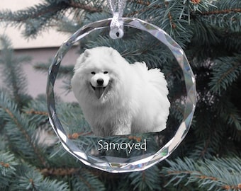 Samoyed Crystal Ornament, Custom Christmas Ball with photo, Hanging Decoration with Dog, Christmas Decor, Christmas Tree Medallion