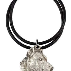 Presa Canario, Perro de Presa Canario Necklace, Silver Plated Dog Pendant on a Leather Cord, Natural Thong, Unisex, Gift Box