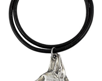 Malinois Necklace, Silver Plated Dog Pendant on a Leather Cord, Natural Thong, Unisex, Gift Box