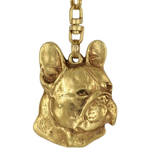 Porte-clés bouledogue français, porte-clés plaqué or, porte-clés avec un chien, pendentif clé solide, coffret cadeau disponible