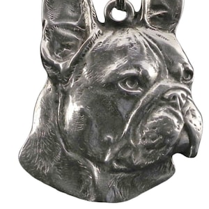 Französische Bulldogge Schlüsselanhänger, versilberter Schlüsselanhänger, Schlüsselring mit einem Hund, massiver Schlüsselanhänger, Geschenkbox erhältlich