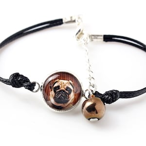 Pug Bracelet with a photo of a dog, Customizable jewelry for pet lovers, Your photo, Handmade
