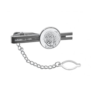 Tibetan Mastiff Tie clip with a dog, Tieclip with graphics, Men Jewelry with dogs, Tie clasp with chain, Sketch style dog, Gift for Men