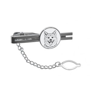 Akita Inu Tie clip with a dog, Tieclip with graphics, Men Jewelry with dogs, Tie clasp with chain, Sketch style dog, Gift for Men