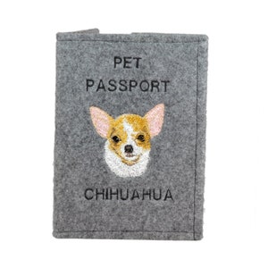 Chihuahua smoothhaired Passport Holder, Dog passport wallet, Embroidered felt document cover, Traveler’s gift, dog owner accessory