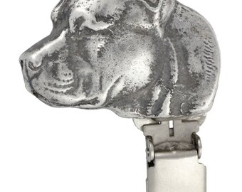 American Staffordshire Terrier Dog show number holder, Exhibit number clip, Dog number ring clip, Silver plated dog brooch, Accessory