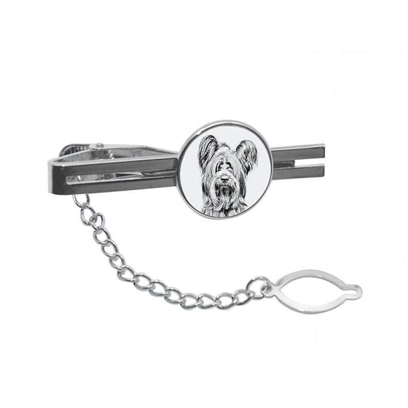 Tie clasp with chain Skye Terrier Tie clip with a dog Men Jewelry with dogs Sketch style dog Gift for Men Tieclip with graphics