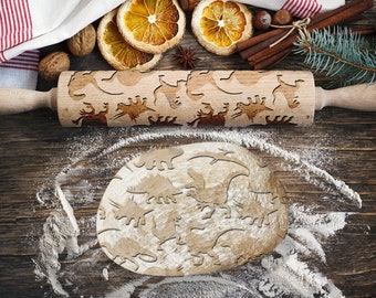 Dinosaurs, History, Jurassic Park Rolling Pin for Cookies, Engraved Rolling-pin, Embossing Rolling Pin, Roller with Your Patter