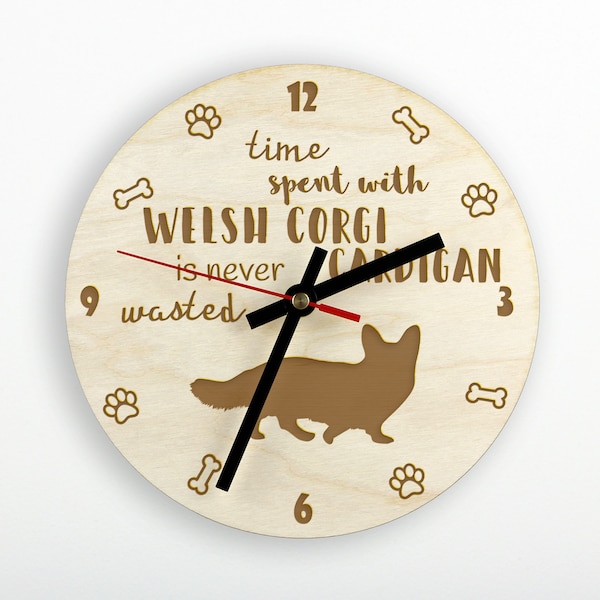 Welsh Corgi Cardigan A clock with a dog, wooden clock, wall clock for dog lovers, desk and shelf clock. Custom, high quality engraving