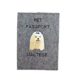 Maltese Passport Holder, Dog passport wallet, Embroidered felt document cover, Traveler’s gift, dog owner accessory, dog lover gift